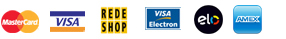 Mastercard, Visa, Rede Shop, Visa Electron, Elo e Amex